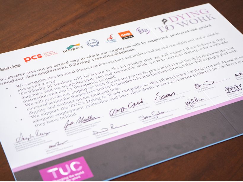 The Dying to Work charter signed by ministers and civil service unions